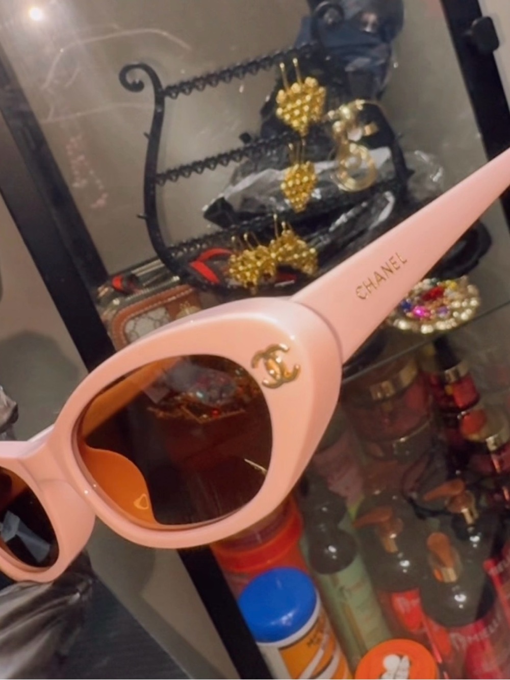 Pink Cat-Eye Sunglasses with Gold CC Logo - no BOx